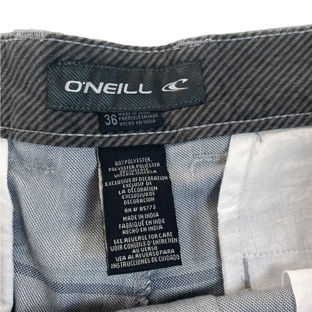 O'Neill Men’s Sz 36 Grey Stripe Flat Front Chino Bermuda Golf Casual Shorts